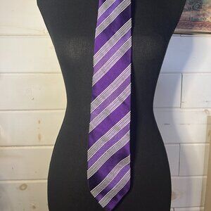 Purple & White Striped Donald Trump Gold Line Silk Tie